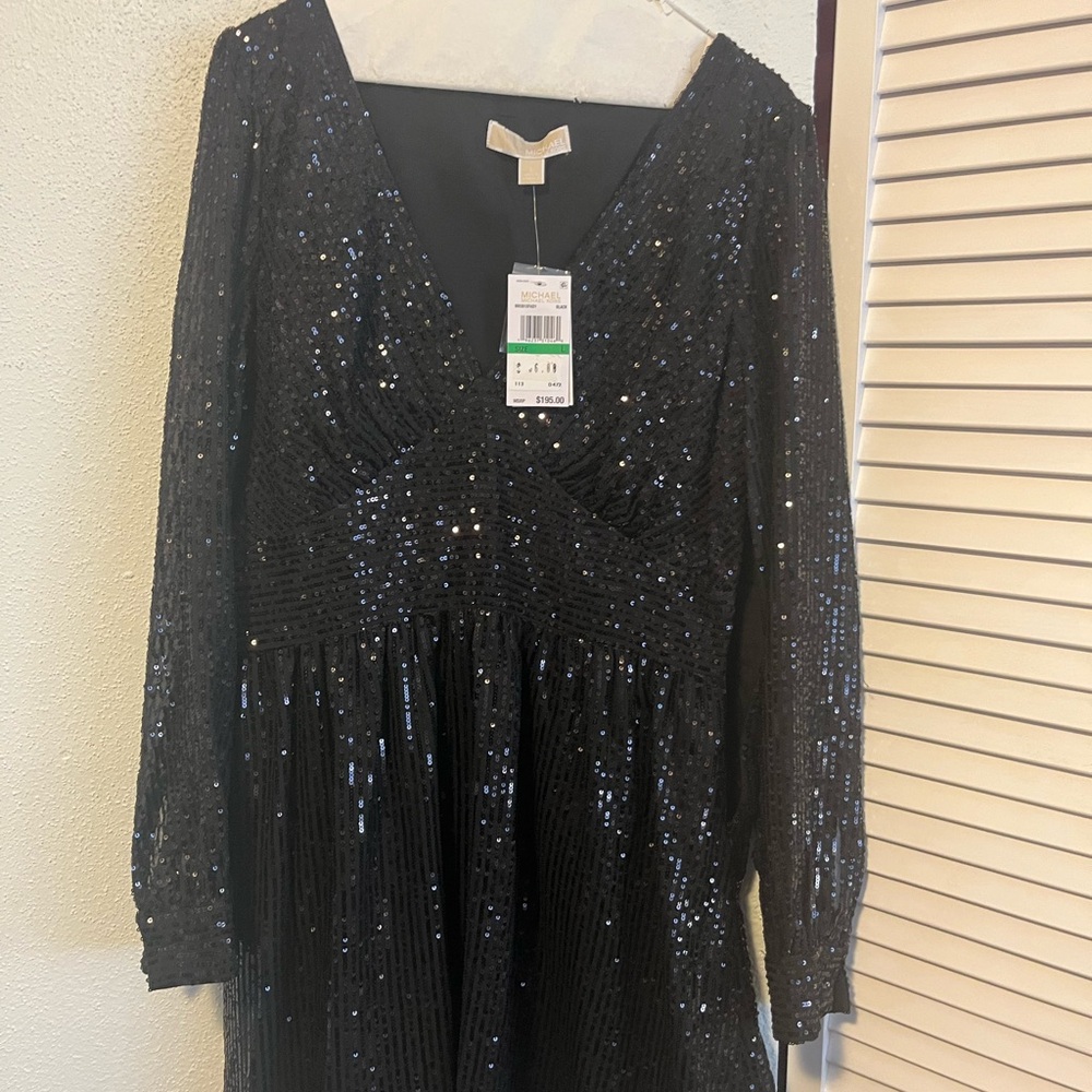 Michael Kors Black Sequin V-Neck Dress